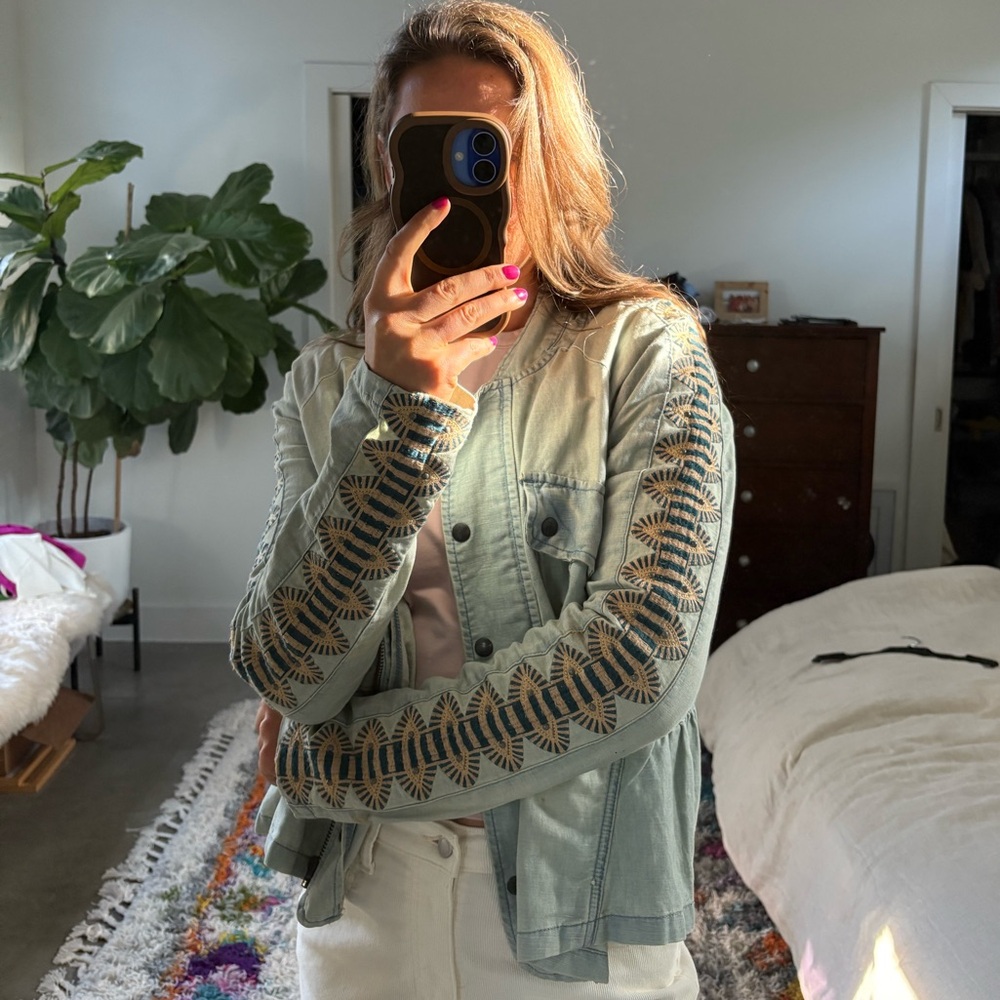 Free People Jean Jacket with Embroidery